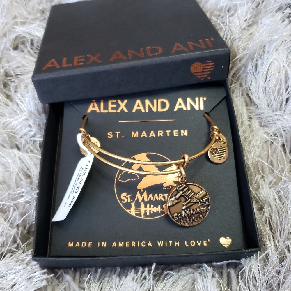 NIB Alex and Ani St.Maarten Airplane Gold Bracelet